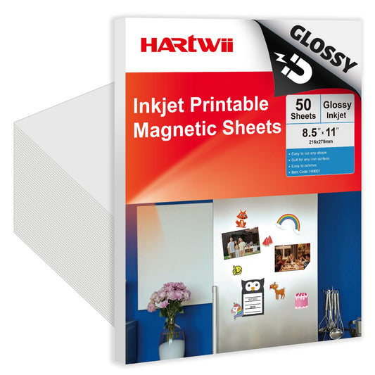 Hartwii 50Pcs Printable Magnetic Sheets 8.5x11 Inches 13.5Mil Thick Glossy Magnet Paper Sheet Non Adhesive Magnetic Paper for Inkjet Printers, Flexible Magnet Photos for DIY Crafts
