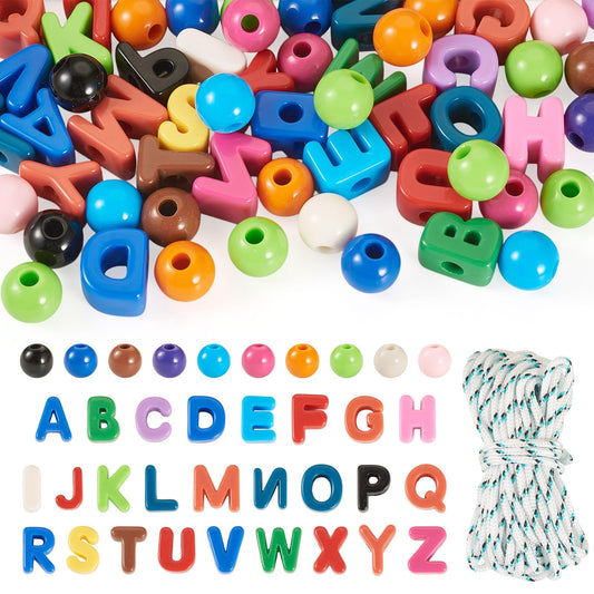 FASHEWELRY 56Pcs European Round Beads Large Acrylic Letter Beads with Large Hole Bracelets Making Kits Plastic Letter Blocks Charms 3D Letters Chunky Bead for Key Chains Necklace DIY Arts Craft