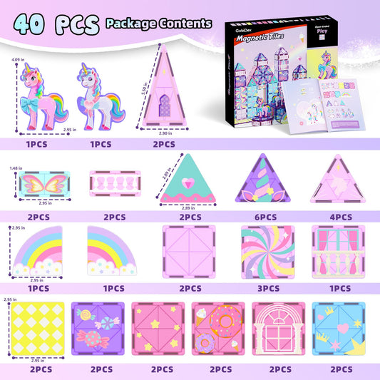 GobiDex Magnetic Building Blocks Unicorn Toys for Girls, Princess Magnetic Tiles Building Toys for Kids Ages 3-5 4-8, STEM Sensory Toddler Game Birthday Gift for Girls Boys Ages 3+