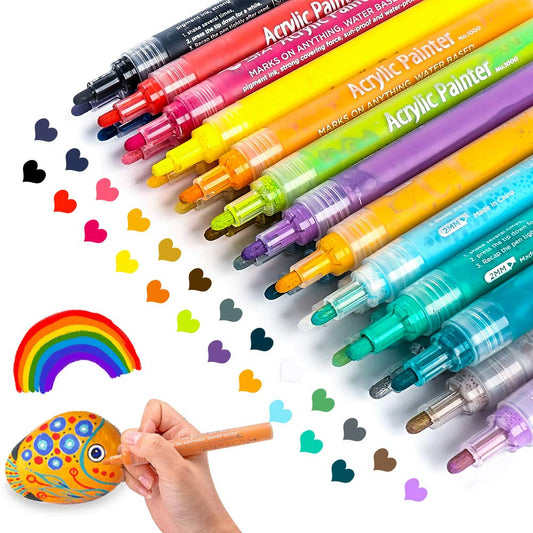 JR.WHITE Paint Markers Pens Acrylic Pen, 24 Colors Acrylic Pens Medium Tip for Rocks, Stone, Ceramic, Glass, Wood, Canvas Painting, Paint Marker for Adults Art and Craft Making Supplies