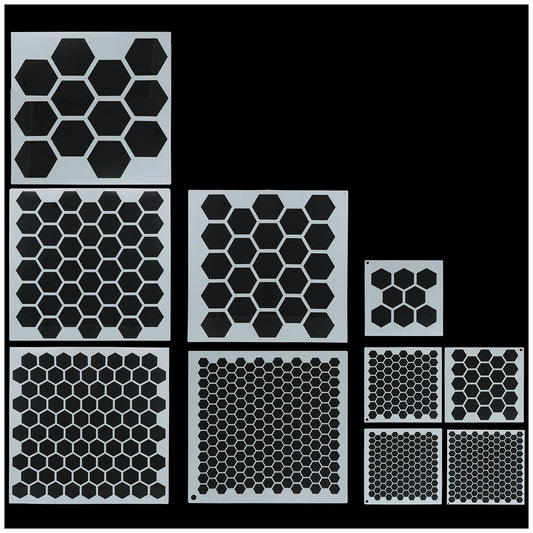 XGNG 10PCS Honeycomb Stencils Large Small Honeycomb Hexagon Stencil Drawing Template Bee Stencils for Painting on Wood Cookies Wall Canvas DIY Crafts Furniture