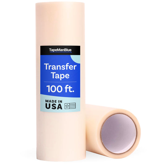 TapeManBlue Clear Transfer Tape for Vinyl - 12" x 100' Roll, Made in USA, Premium Vinyl Transfer Tape with Medium to High Tack Adhesive for Crafts, Decals & Letters