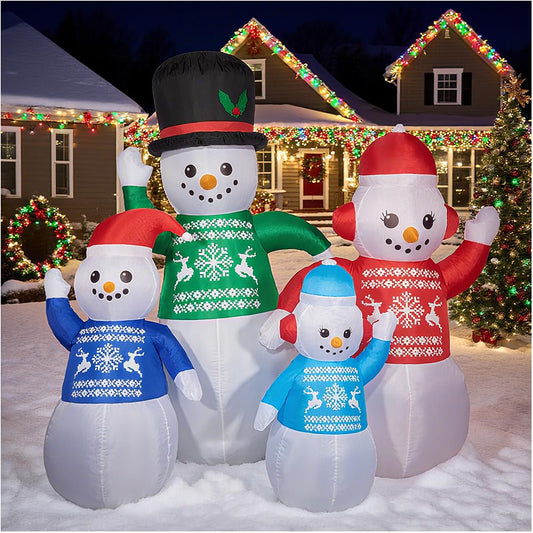 BORGOVA 6-Foot Inflatable Christmas Decorations - Set of 4 Inflatable Snowman Family Figures with Built-in LED Lights, Ideal for Garden Lawns and Outdoor Christmas Decor