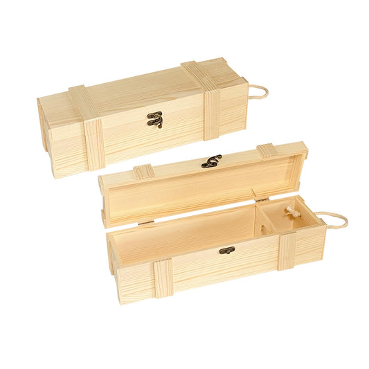 Cregugua 2 Pack Wooden Wine Box for Single Bottle Unfinished Wood Nautical box for Wine Natural Wood Case with Twine Handle for Crafts Gifts