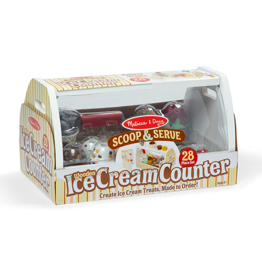 Melissa & Doug Wooden Scoop & Serve Ice Cream Counter, Pretend Play Store, 28 Toy Food & Play Kitchen Accessories, Preschool Toys for Girls & Boys 3+
