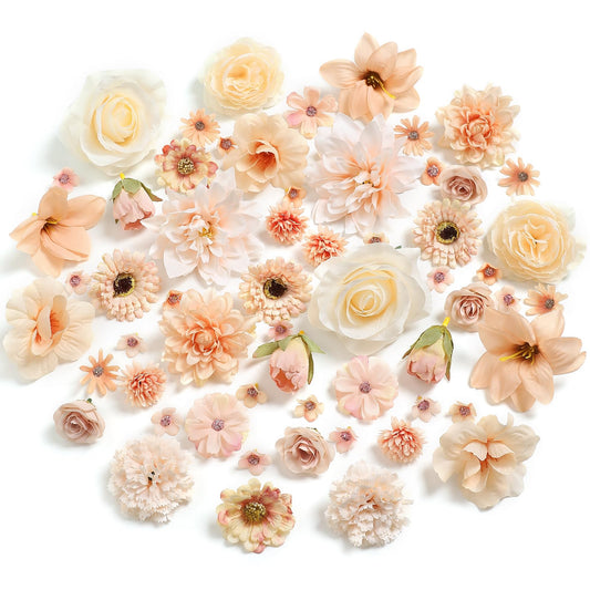RUIDKUN Fake Flowers Heads Bulk Champagne Mini Artificial Silk Flower for Crafts, Small Artificial Daisy Roses Faux Flowers for Graduation Cap DIY Cake Wedding Party Home Garland Decoration