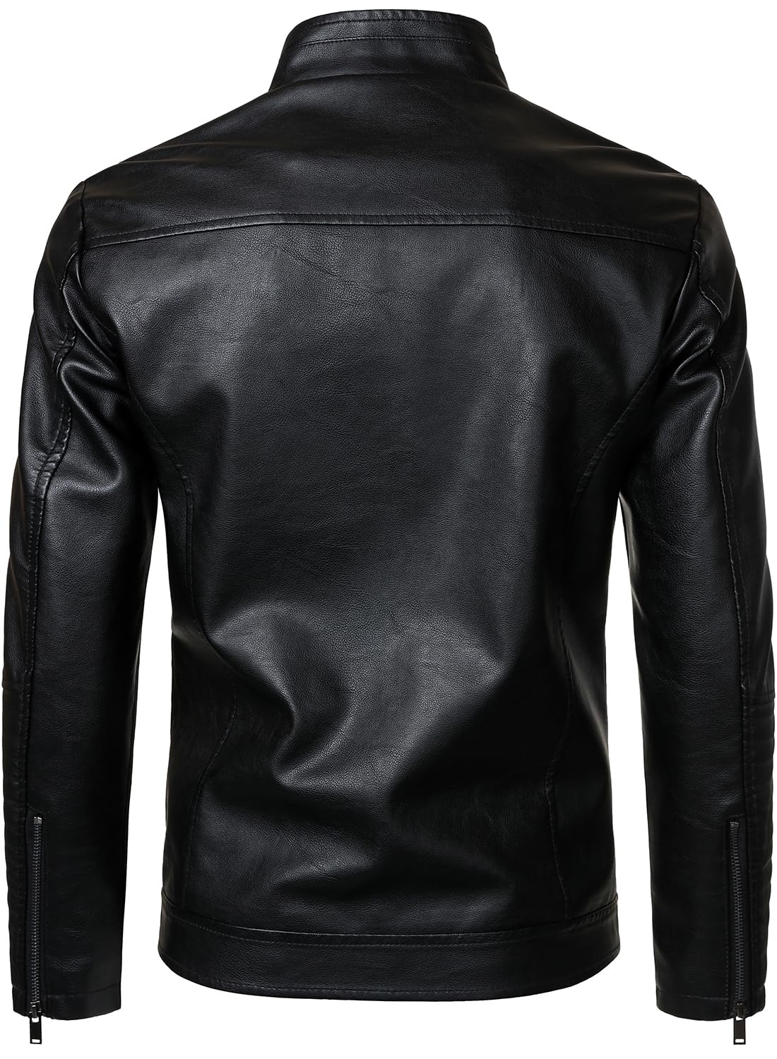 HOOD CREW Men’s Stand Collar Leather Jacket Motorcycle Jackets Faux Leather Biker Coats Lightweight Outwear Black XL