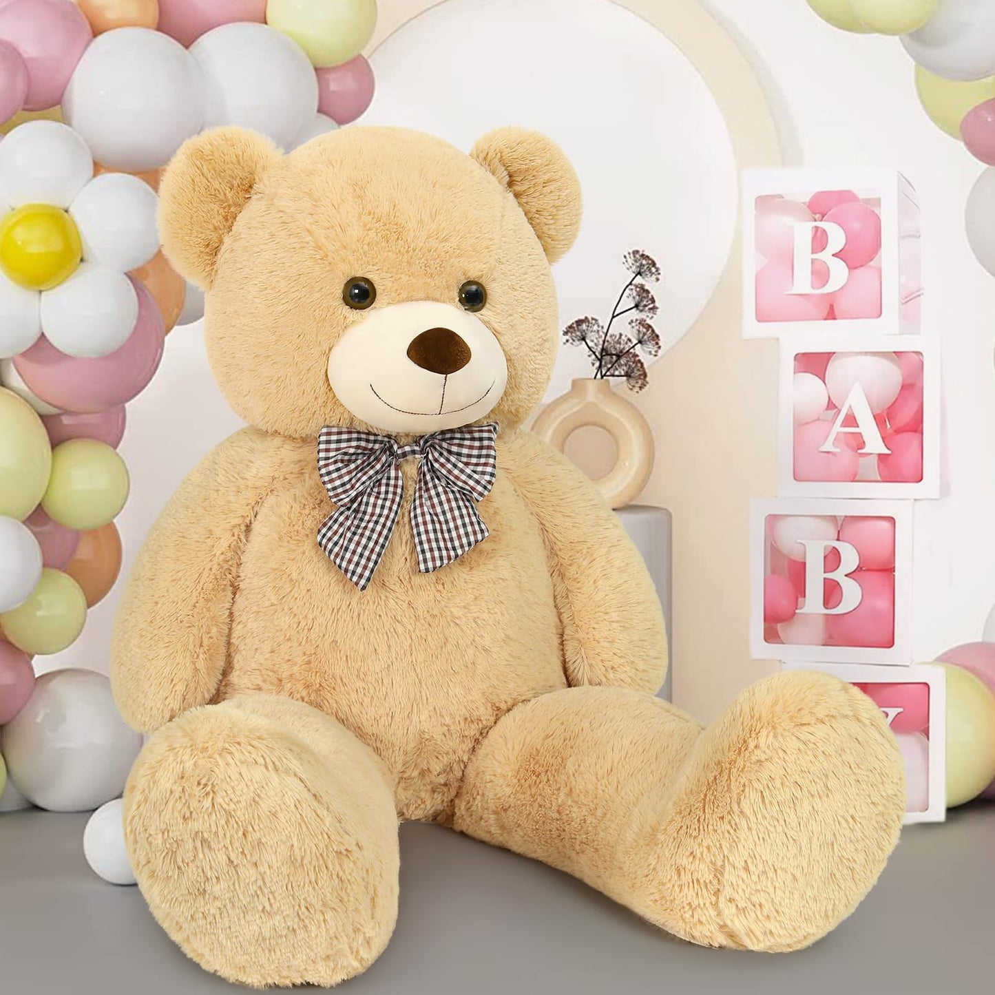 MaoGoLan Giant Teddy Bear 4 Feet,Adorable and Cuddly Big Bear Stuffed Animal 47", Classic Teddy Bear Plush Gift Decoration for Baby Shower,Party,Birthday,Valentines Day,Tan