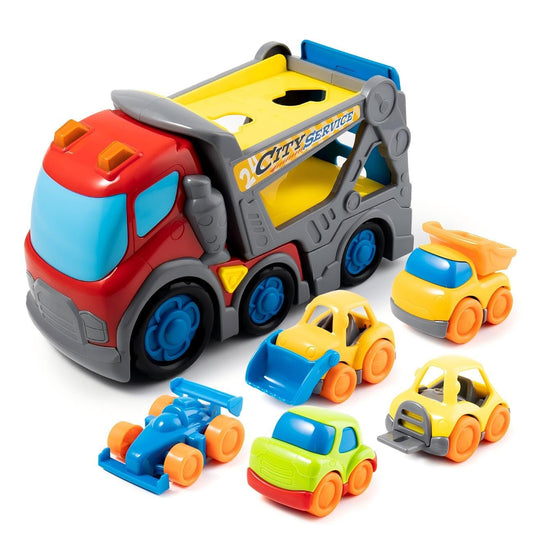P&C 12.2" Toddler Car Transport Truck Toys for Ages 2-4, Car Carrier Transporter Double-Deck Hauler Truck‌ Toy Set with Sounds Lights for Kids 18M+ 2 3 4 5, Birthday Christmas Gifts for Boys Girls