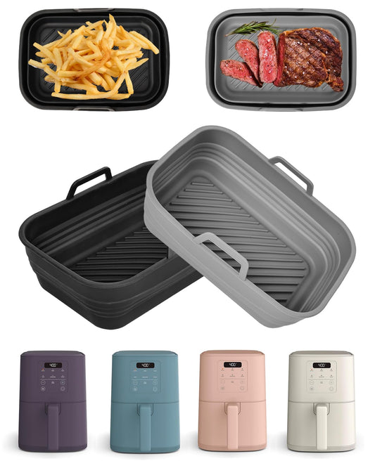 Air Fryer Silicone Liners Collapsible 2-Pack for bella 4Qt(3.3lb) Slim Air Fryer, Reusable Airfryer Silicone Pot Baking Basket Insert Accessories, Non Stick, Easy Cleaning, Gray+Black
