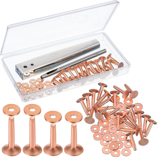 Hotop 50pcs Copper Rivet and Burr Washers for Leather Work #9 and #12 Brass Rivets Setter Install Setting Tool with Hole Punch Cutter Kit for Belts Wallets Collars Leather DIY Craft Supplies