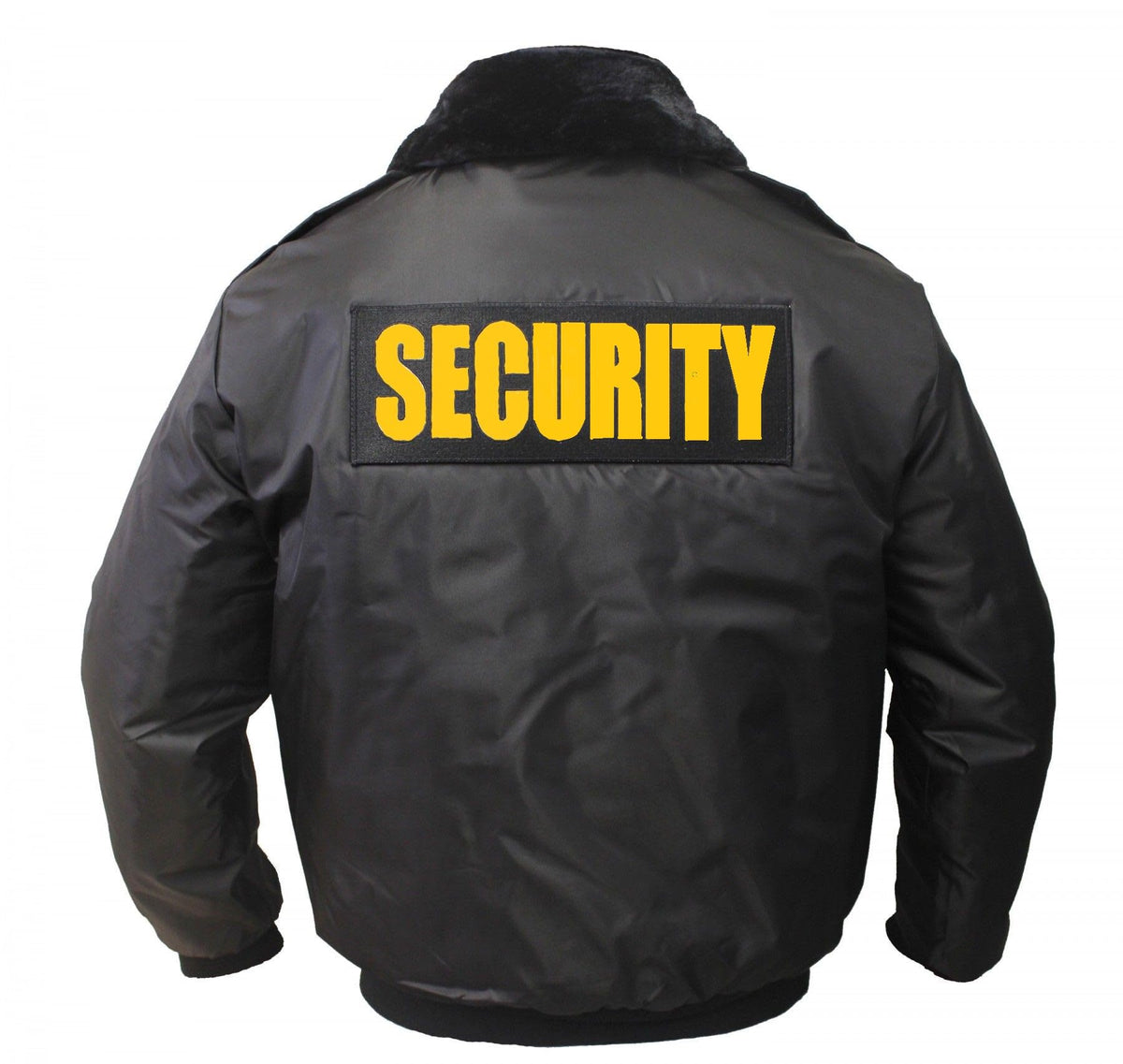 First Class Watch-Guard Bomber Jacket with Reflective Security ID (Black) (US, Alpha, Large, Regular, Regular, Gold Reflective ID)