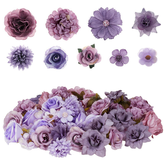 Faux Flowers Heads Small Decorative Flowers for Crafts Cake Wreath Garlands Wedding Table Home Decoration (54, purple)