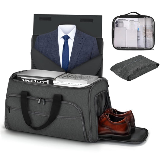 Vagtiivo Travel Garment Bag, 55L 2-in-1 Convertible Carry-On Suit Bag with Full-Zip 360-Degree Protection for Business Travel & Weddings, Hanging Suitcase Duffel Bag, Midnight Grey