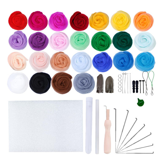 Flylin Needle Felting Wool, 10 Colors Wool Roving Yarn for Beginners and Wet Felting, 2g/Colour Fibre Wool Roving for DIY Craft/Spinning/Wall Hangings/Tapestry (25 Colors)