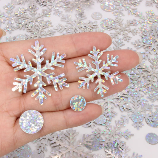 Blopee Snowflake Confetti, 300 PCS Snow Christmas Confetti for Winter Wonderland Party Decorations, Iridescent Snowflake Christmas Decorations