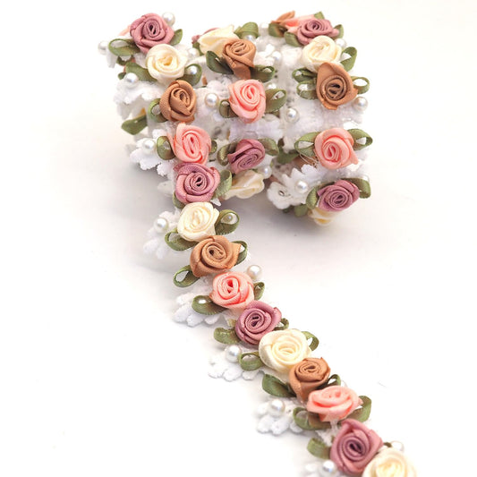 Youmeizer 1Yard Pearl Rose Flowers Embroidered Lace Trim Vintage Ribbon Vintage Ribbon Width 1.18" for DIY Sewing Craft Decoration Craft Gift Decoration
