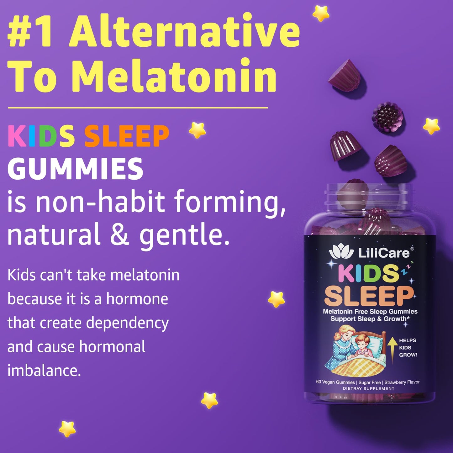 LILICARE Kids Sleep Gummies - Magnesium Glycinate Gummies, Melatonin Free Sleep Aid | Magnesium, Calcium, D3, B6, L Theanine | Kid Melatonin Alternative for Restful Sleep (Pack of 2)