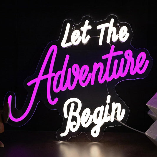 Let The Adventure Begin Neon Sign, Dimmable LED Neon Light for Wall Decor, USB Powered Acrylic Neon Sign for Bedroom, Man Cave, Camping, RV, Party & Adventure Themed Decoration 15.35 x 12.99 in