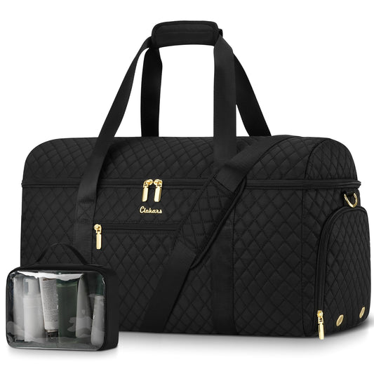 CLOKARS Travel Weekender Bags for Women: Overnight Bag with Shoe Compartment Large Travel Duffle Bag with Toiletry Bag Carry on Bag Personal Item Bag with Wet Pocket Hospital Bag for Women Black