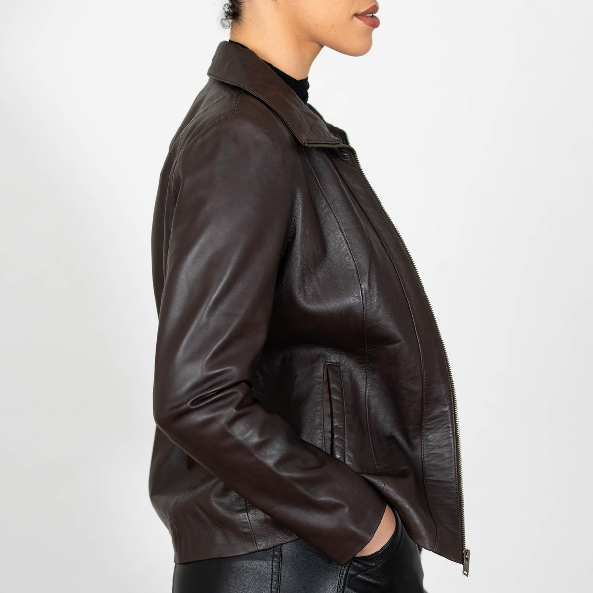 BRICK LANE Timeless Design Leather Jacket for Women | Genuine Lamb Nappa Leather Jacket (US, Alpha, XX-Large, Regular, Regular, Brown)