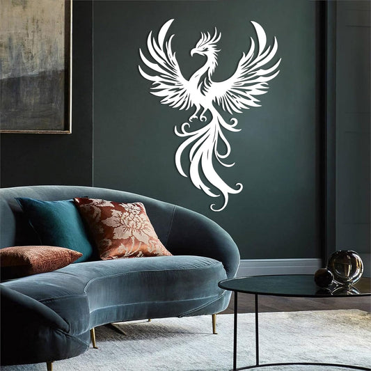 Phoenix Metal Wall Art, Flying Phoenix Metal Wall Decor, Bird Wall Decor, Flying Bird Wall Hanging, Animal Wall Art, Modern Farmhouse Decorations, Living Room Decoration (White, 24"x18"/60x45cm)