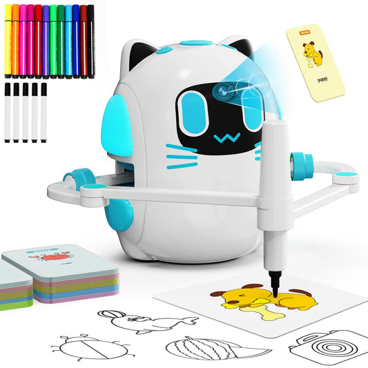 Drawing Robot for Kids with Camera Recognition, Montessori Educational Art Toy Kit with 150 Cards & 12 Colorful Pens for Preschool Learning Activities, Christmas Birthday Gifts for Boys Girls Ages 3+
