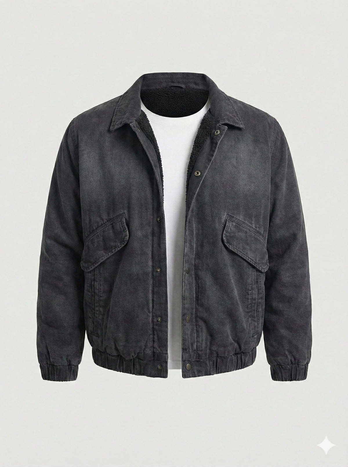 Mulch Man Black Wash Sherpa Lined Men's Denim Jacket Plus Size, Borg Fur Warm Cotton Trucker Jacket with Full Fleece Lining, Big Tall Winter Fall Jean Coat Button Front (3X-Large)