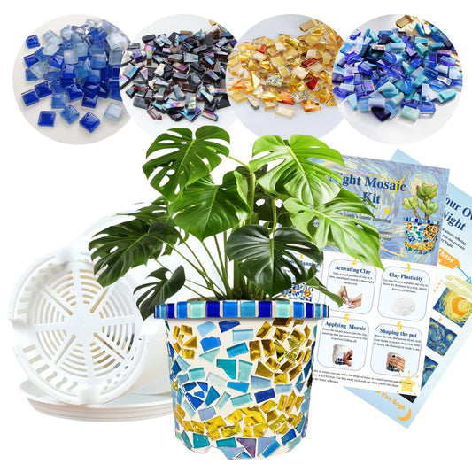 Losnakt Starry Night Style Mosaic Kits for Adults-DIY Flower Pot Arts and Crafts Kits with Mixed Irregular Tiles & Clay, Easy Assemble Perfect for Home Decor, Personalized Gifts & Hobbies for Women