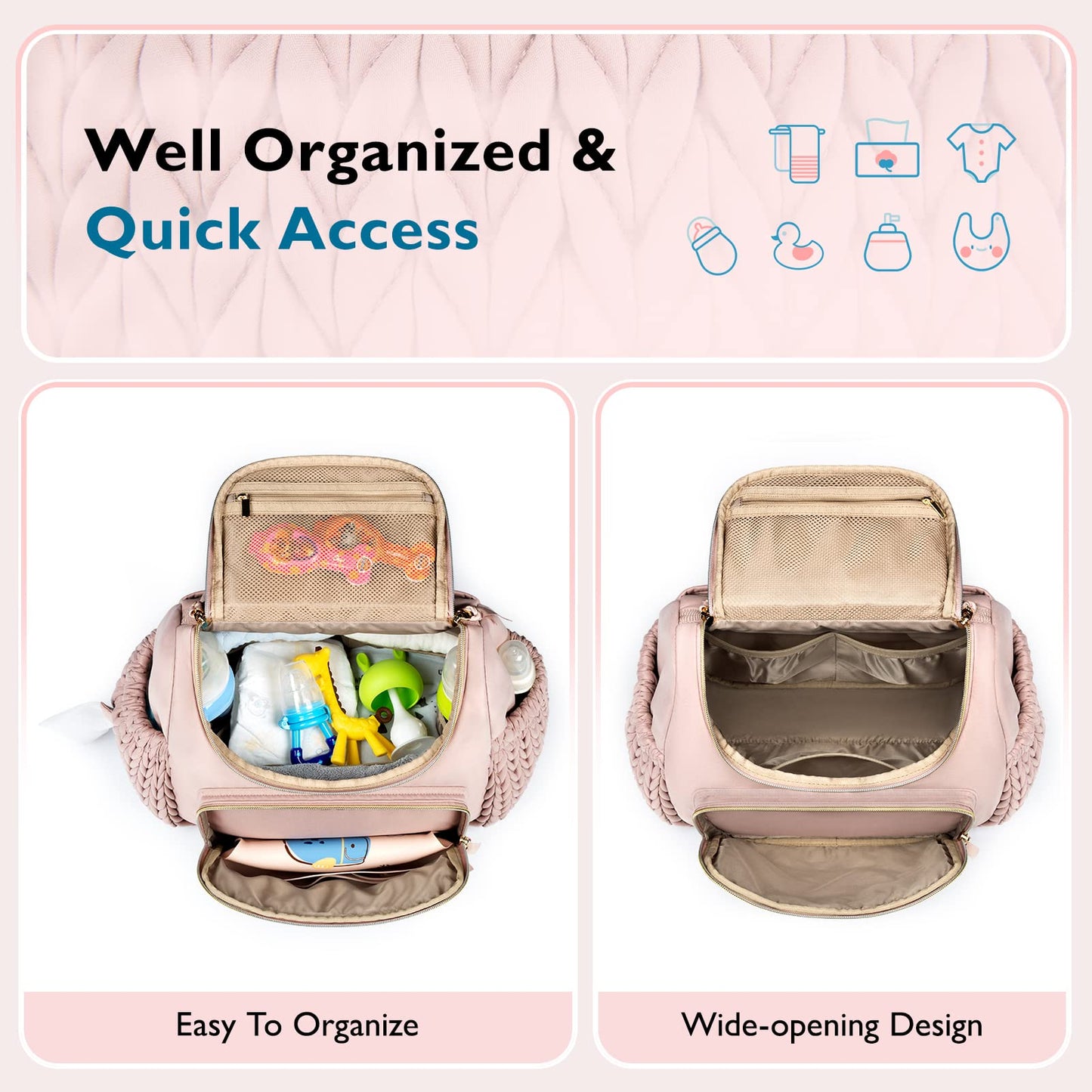 mommore Diaper Bag Small Diaper Backpack Stylish Baby Backpacks Travel Mini Maternity Bags with Insulated Pockets, Changing Pad, Stroller Straps