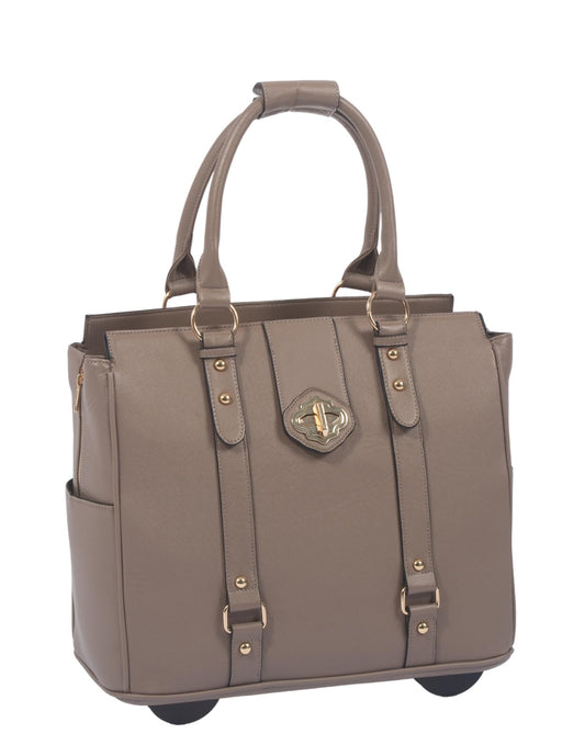 JKM & Company Rolling Laptop Bag for Women | Designer Wheeled Briefcase | Fits 13-17" Laptops | Office Travel Computer Case (Executive Taupe)