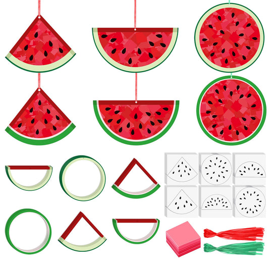 Motipuns 24 Set Summer Crafts Tissue Paper Craft Kits DIY Luau Hanging Ornament Cutouts Supplies Make Your Own Hawaiian Tropical Decorations for Summer Classroom Home Party Decor(Watermelon)