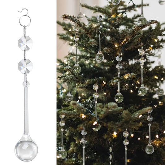 24 Pcs 3-Inch Christmas Tree Decoration Crystal Ornaments，Teardrop Pendants with Hanging Hook for Holiday Decor, Centerpieces, Chandeliers & Party Supplies (3"×0.9")