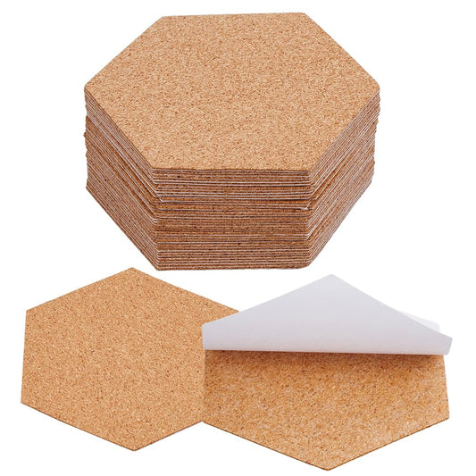 SOFPLATE 50Pcs Self Adhesive Cork Board Backings Cork Coaster Bottoms 4 Inch Hexagon Thin Cup Mat Coasters Backs Sheets Tiles for Thin Drinks Coasters Cork Board Supplies DIY Crafts Making Decoration