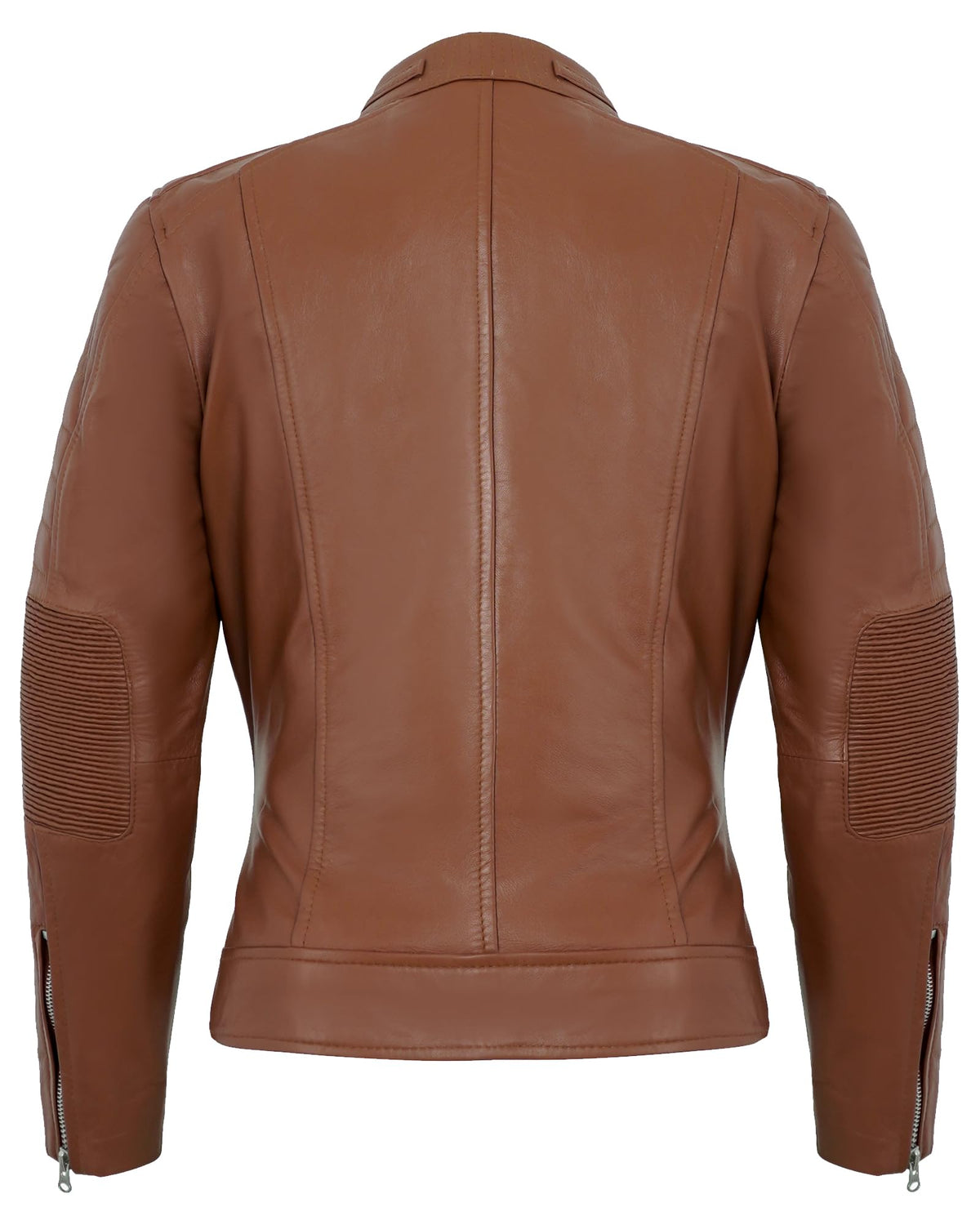 UrbanFocal Brown Leather Jacket Women - Real Lambskin Leather Motorcycle Jackets Women | [101015503] Cafe Racer Cognac W/o Wax, M
