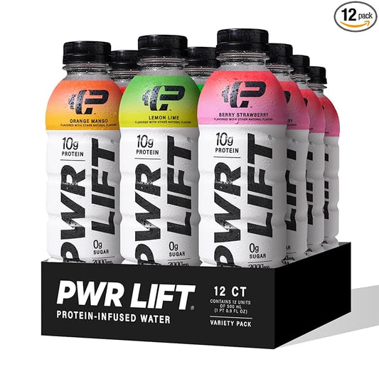 Whey Protein Water Sports Drink by PWR LIFT | Variety Pack | Keto, Vitamin B, Electrolytes, Zero Sugar, 10g of Protein | Post-Workout Energy Beverage | 16.9oz (Pack of 12)