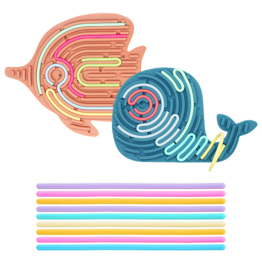 2 Pack Double-Sided Silicone Sensory Fidget Toy with 20 Random-Color Strings, Sensory Activity Board for Kids and Adults with Autism, ADHD, Silent, Stress Relief, Calming, Focus, Gift for Girls Boys