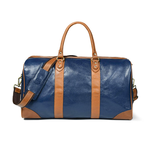 Adyan Leather Duffel Weekender Bag 20" for Men Women Handmade Soft Leather Overnight Weekend Travel Duffel Bags for Gym Sports (20 Inch, Navy Blue)