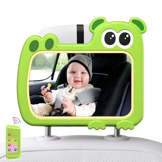 2-in-1 Baby Car Mirror with Lights & Soft Sounds, Cry Detector, Clear Night View, 360° Rotation, Shatterproof, Rear Facing Baby Car Seat Mirror with Remote Control, Perfect Baby Shower Gifts (Green)
