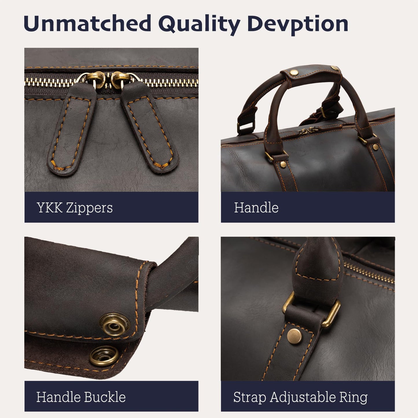 Leather Duffle Bags for Men with Shoe Compartment – 23.6" x 12.6" x 11" Travel Bag, Gym Bag, Also Suitable for Crossbody or Shoulder Carry, Dark Brown Large Size