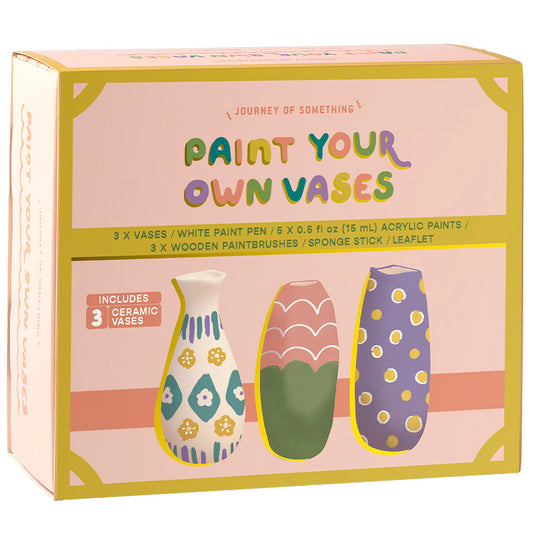 Journey of Something: Paint Your Own Vases - DIY Painting Kit, 3 White Ceramic Vases, Acrylics-Brushes-Pen-Leaflet, Art Kit, Adults Craft Activity
