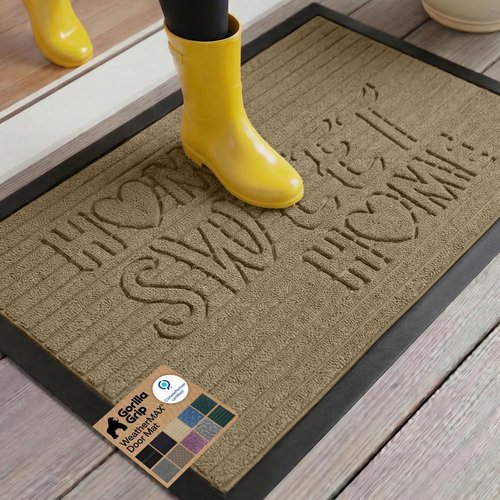 GORILLA GRIP Waterproof All-Season WeatherMAX Doormat - Natural Rubber, Stain & Fade Resistant, 29x17