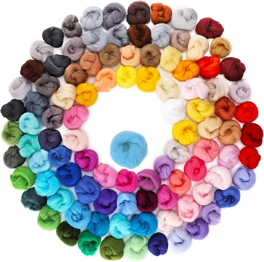 Habbi 100 Colors Needle Felting Wool - Fibre Wool Roving for DIY Craft, Fiber Art and Hand Spinning, Needle Felting Supplies Felting Kit,100 Colors / 3g Each