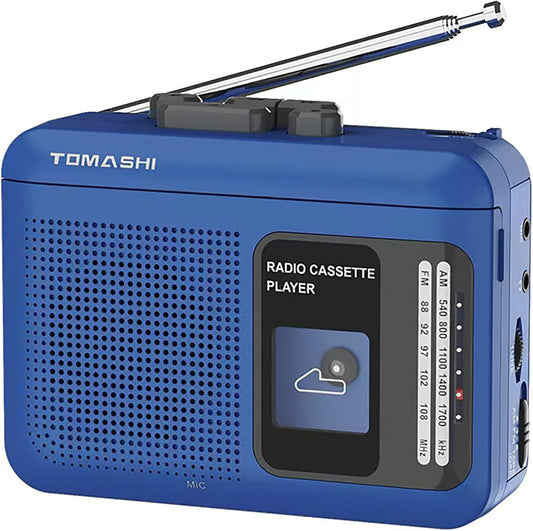 TOMASHI Cassette 3.5mm Portable Tape Player Recorder with AM/FM Radio, Built-in Speaker & Microphone, Headphone Jack