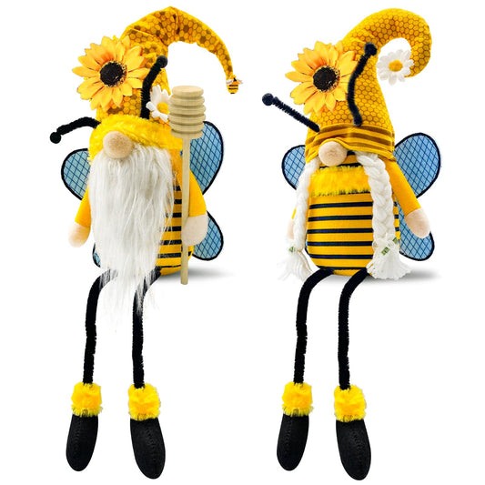 Spring Decorations for Home, Office, Indoor - Yellow Honey Bumble Bee Sunflower Plush Gnomes Doll - Summer Gnome Gifts Ideas for Women - Bee Stuffed Sitters - Unique Housewarming Gifts for New Home
