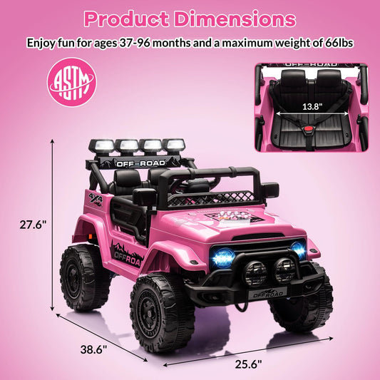 GarveeLife Kids Ride On Toy for Ages 37-96 Months, Electric Truck Ride On Toys with 5MPH Max Speed, Remote Control, Accelerator Pedal, Treaded Tires, Steering Wheel, Music and Story, Pink