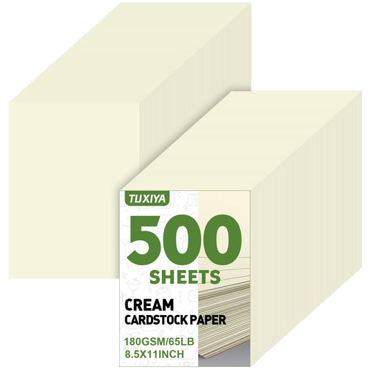 TUXIYA 500 Sheets Cream Cardstock Paper,8.5 x 11 Inch Cardstock Paper,180 GSM/65 LB Card Stock Printer Paper for Art,Invitations,DIY Cards,Watercolor & Craft Projects