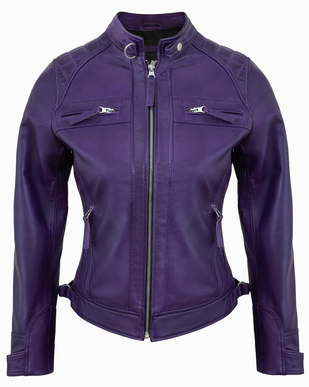 UrbanFocal Purple Leather Jacket Women - Real Lambskin Stylish Outerwear Leather Jackets For Womens | [101002905] Purple Diamond1, XL