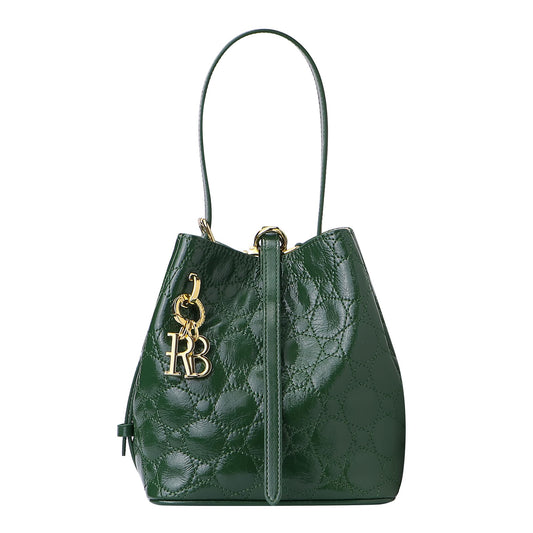 Royal Bagger Fashion Retro Bucket Bag for Women, Genuine Cowhide Leather Small Handbag, Elegant Shoulder Crossbody Purse 3266 (Green)