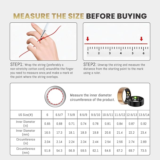 Smart Ring For Women Men, Health Tracker with Heart Rate/Blood Oxygen/Blood Pressure/Sleep Monitoring/Step Counting, IP68 Waterproof Fitness ring, No App Fees for iPhone & Android (Rose Gold, 11#)
